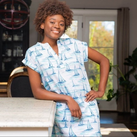 NWT Jayes Studio ‘Sail Away’ Day Dress White Blue Small Preppy Coastal Grandma - Picture 3 of 13